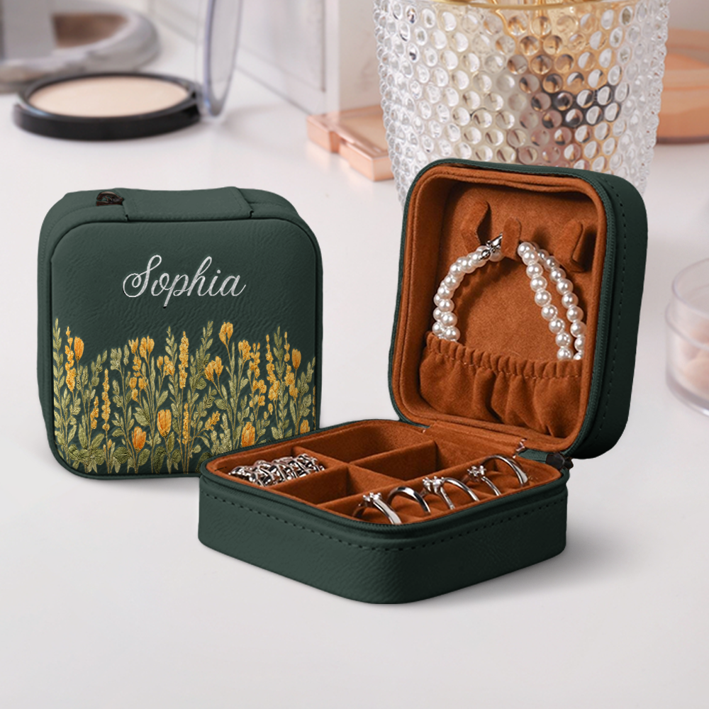 Personalized Floral Leather Travel Jewelry Box Gifts for Women, Birthday Gifts HO82 901156