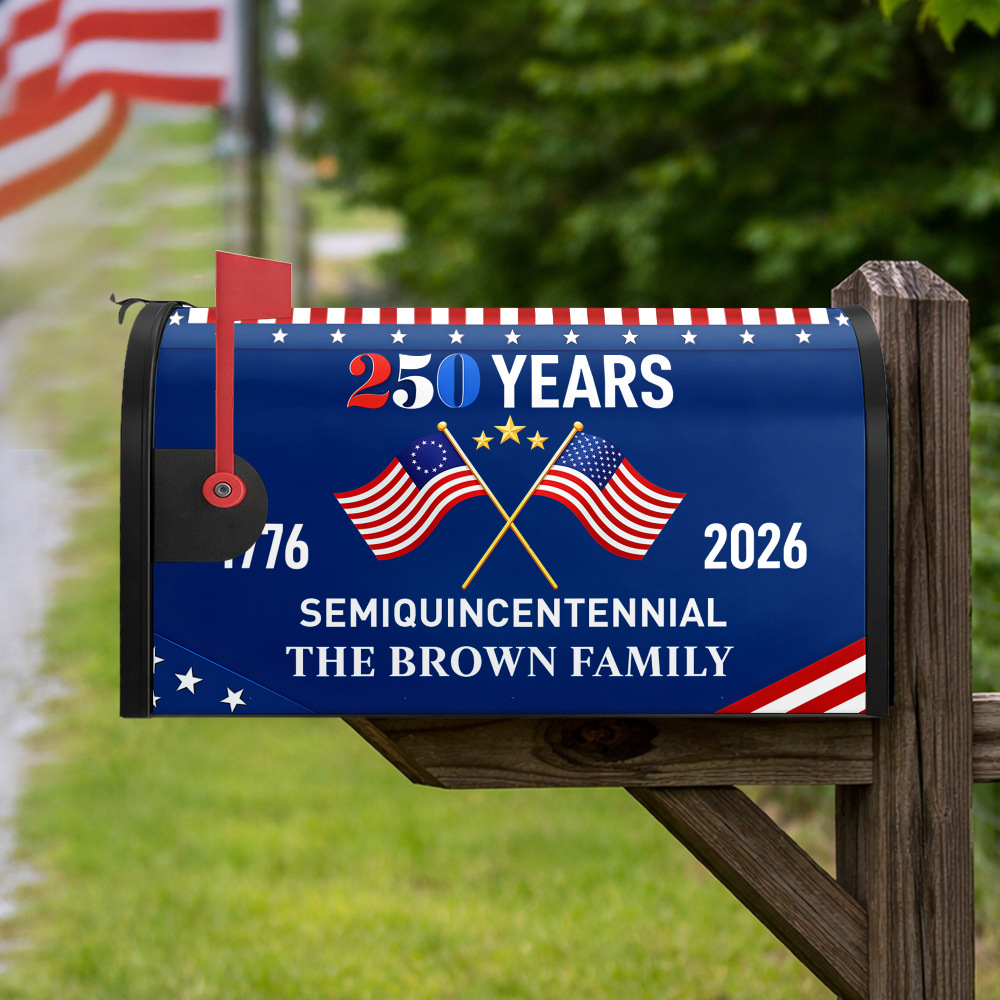 Custom Family Name 250 Years Semiquincentennial Flag Patriotic Mailbox Cover HA75 898812