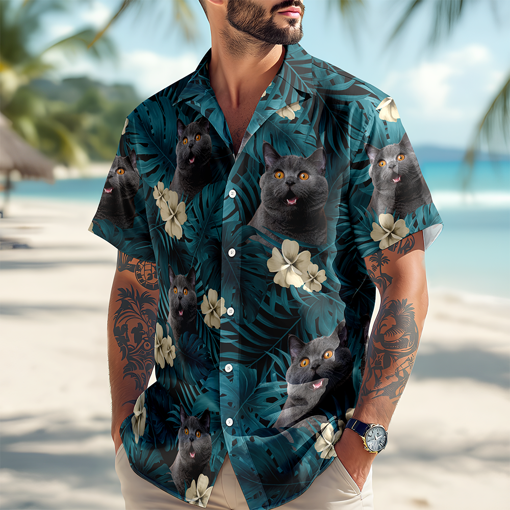 Custom Cat Photo Flower Tropical Hawaiian Shirt TH10 892905