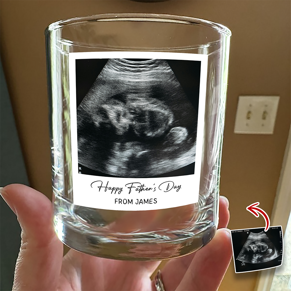 Custom Ultrasound Photo Happy Father's Day Rock Glass - Personalized New Dad Gift CH07 911512