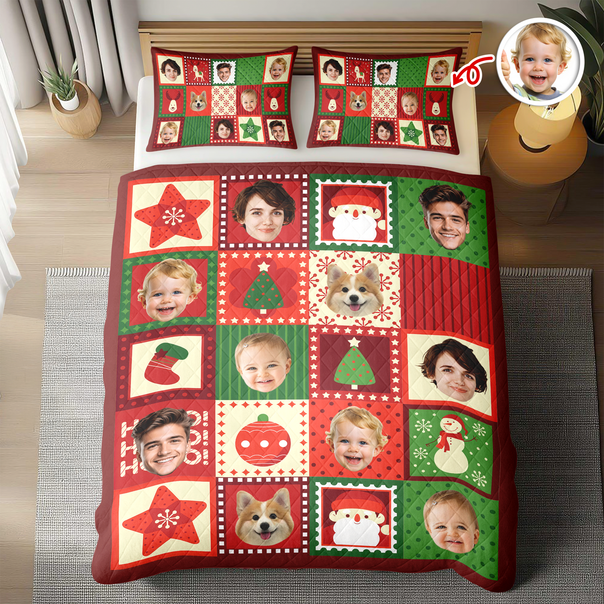 Funny Custom Face Family Christmas Pattern Bedding Set CH07 899902