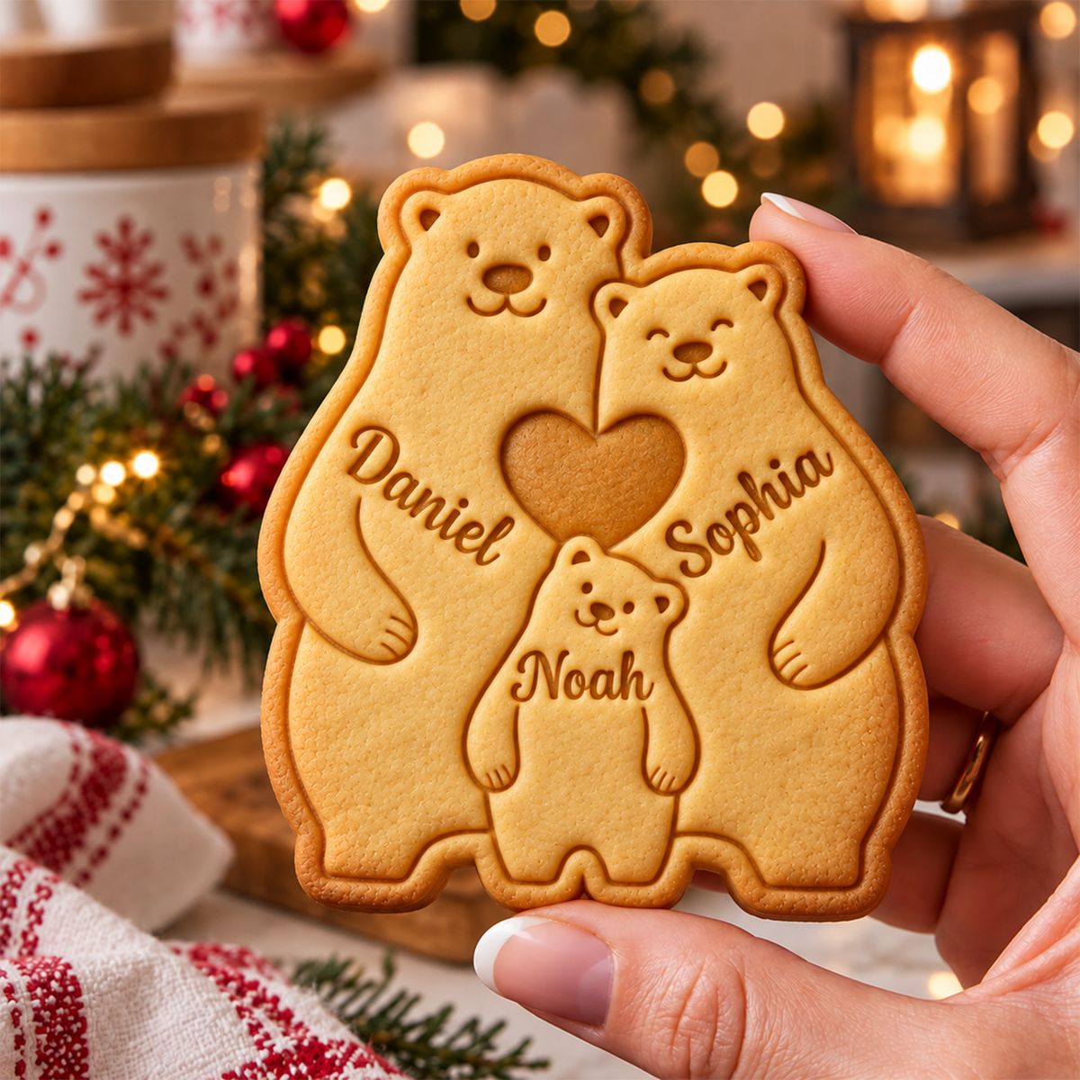 Personalized Family Bear Hug Cookie Cutter And Stamp, Holiday Baking Gift HO82 904194