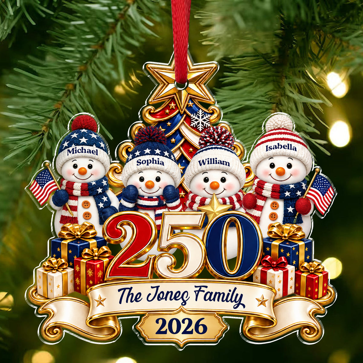 Personalized 250 Years Of Freedom Family Snowman Patriotic Acrylic Ornament Christmas Gift HA75 919382