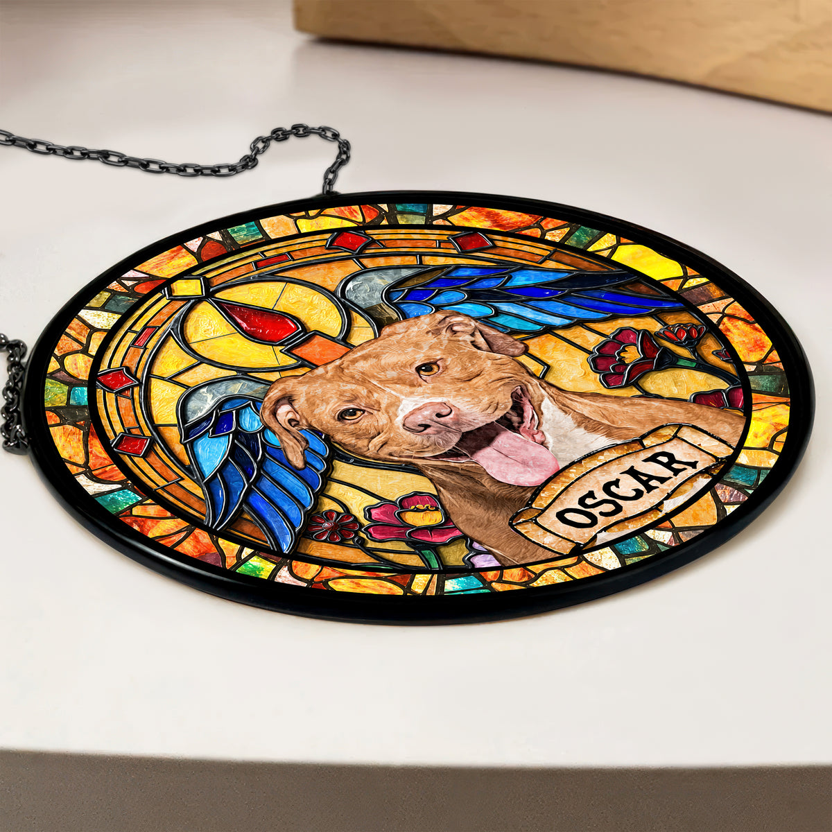 Personalized Dog Portrait Stained Glass Suncatcher, Custom Pet Memorial Stained Glass Photo Suncatcher HO82 903010