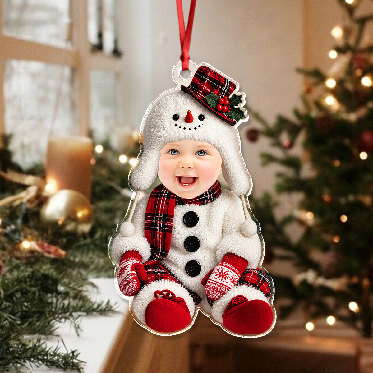 Custom Baby Face Christmas Outfit Acrylic Ornament, Personalized Baby Holiday Keepsake HA75 921828