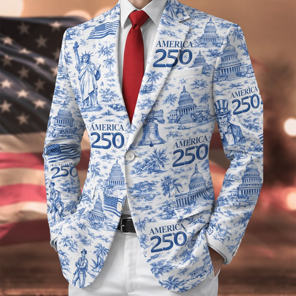 America 250th Anniversary Toile De Jouy Style Men's Suit HO82 901676