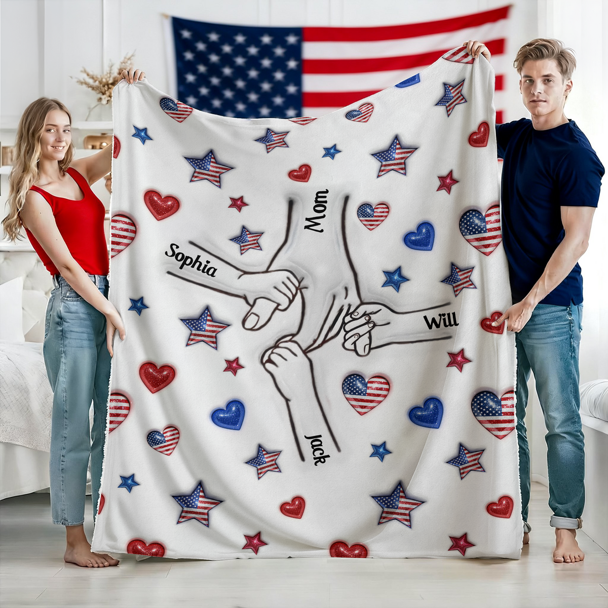 Forever Connected, Hand in Hand - Family Personalized 3D Inflated Effect Printed Blanket HA75 920382