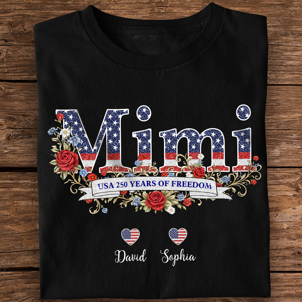 Custom Kids Names Mom USA 250 Years of Freedom 1776–2026 Patriotic Floral Dark Shirt Gift for Mom CH07 911040