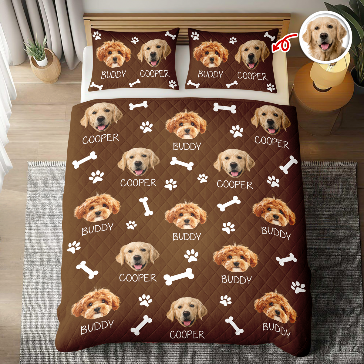 Custom Photo And Name With Icon Quilt Bedding Set For Dog Lover TH10 896663