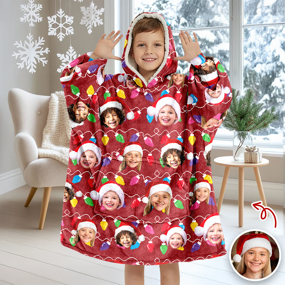 Custom Photo With Colorful Christmas Lights Hoodie Blanket For Family HA75 898290