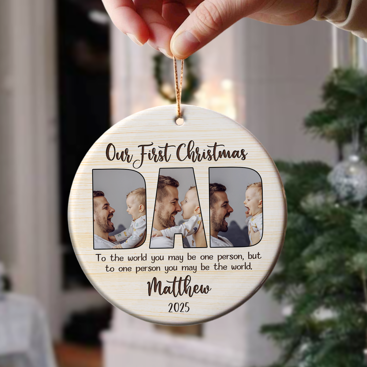 Custom Photo Our First Christmas Ceramic Ornament Gift For Dad, Father HA75 897102