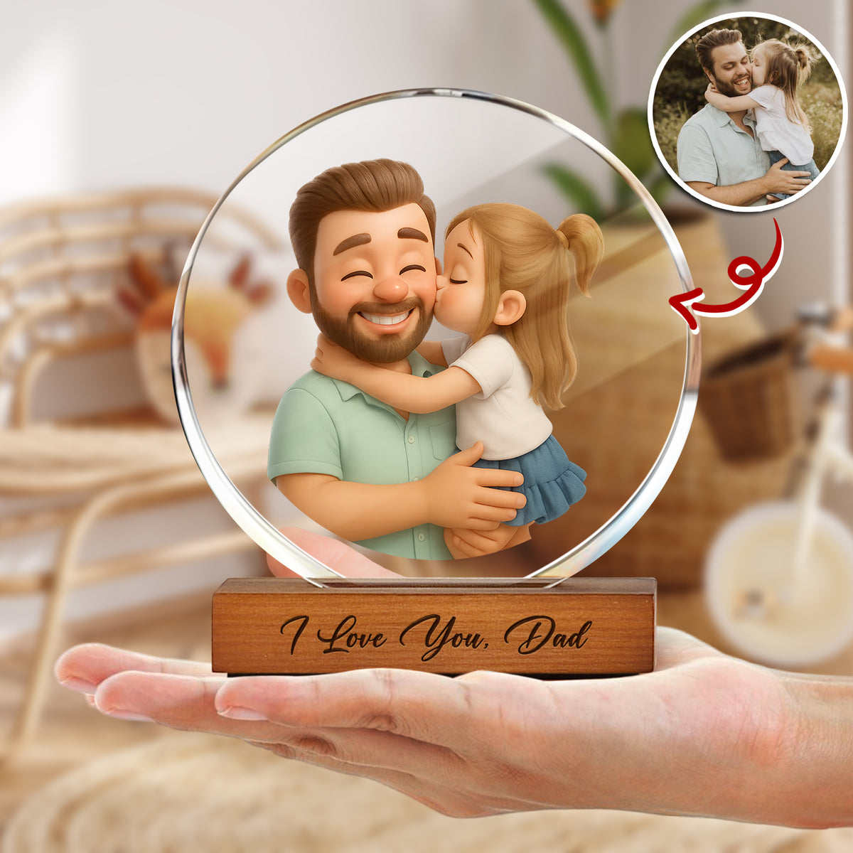 Custom 3D Catoon Photo Gift For Dad Round Acrylic Frame Block LM32 893653