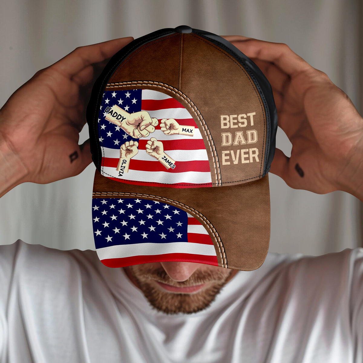 Best Dad Ever With American Flag And Fist Bumps Personalized Classic Cap For Dads TH10 892965
