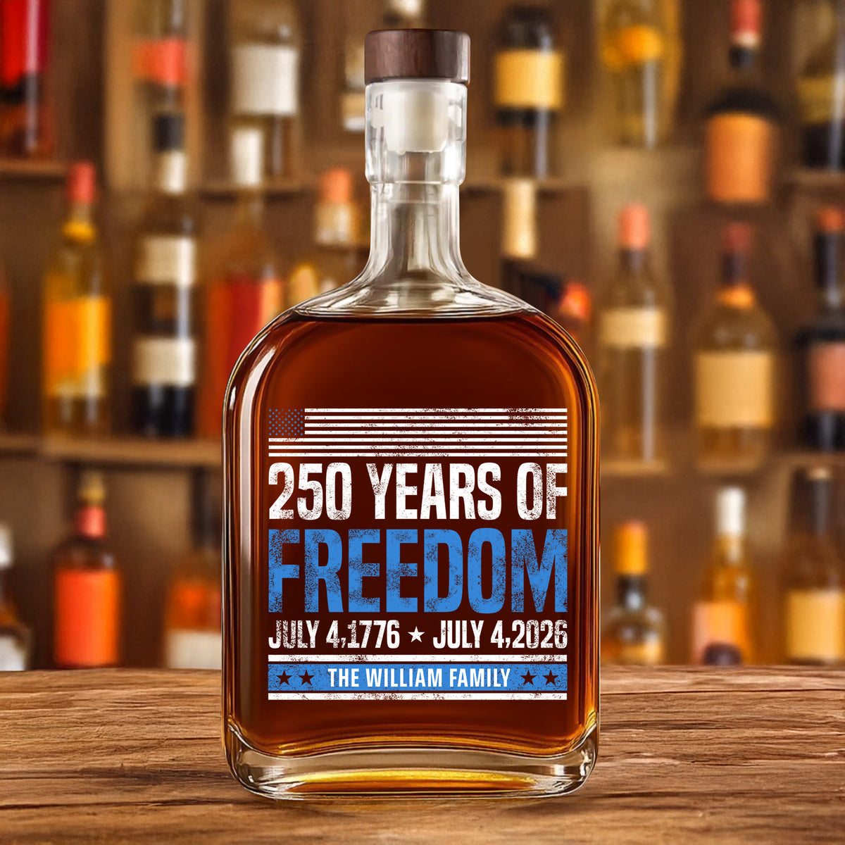 Custom Family Name 250 Years Of Freedom 1776-2026 Whiskey Bottle LM32 895311