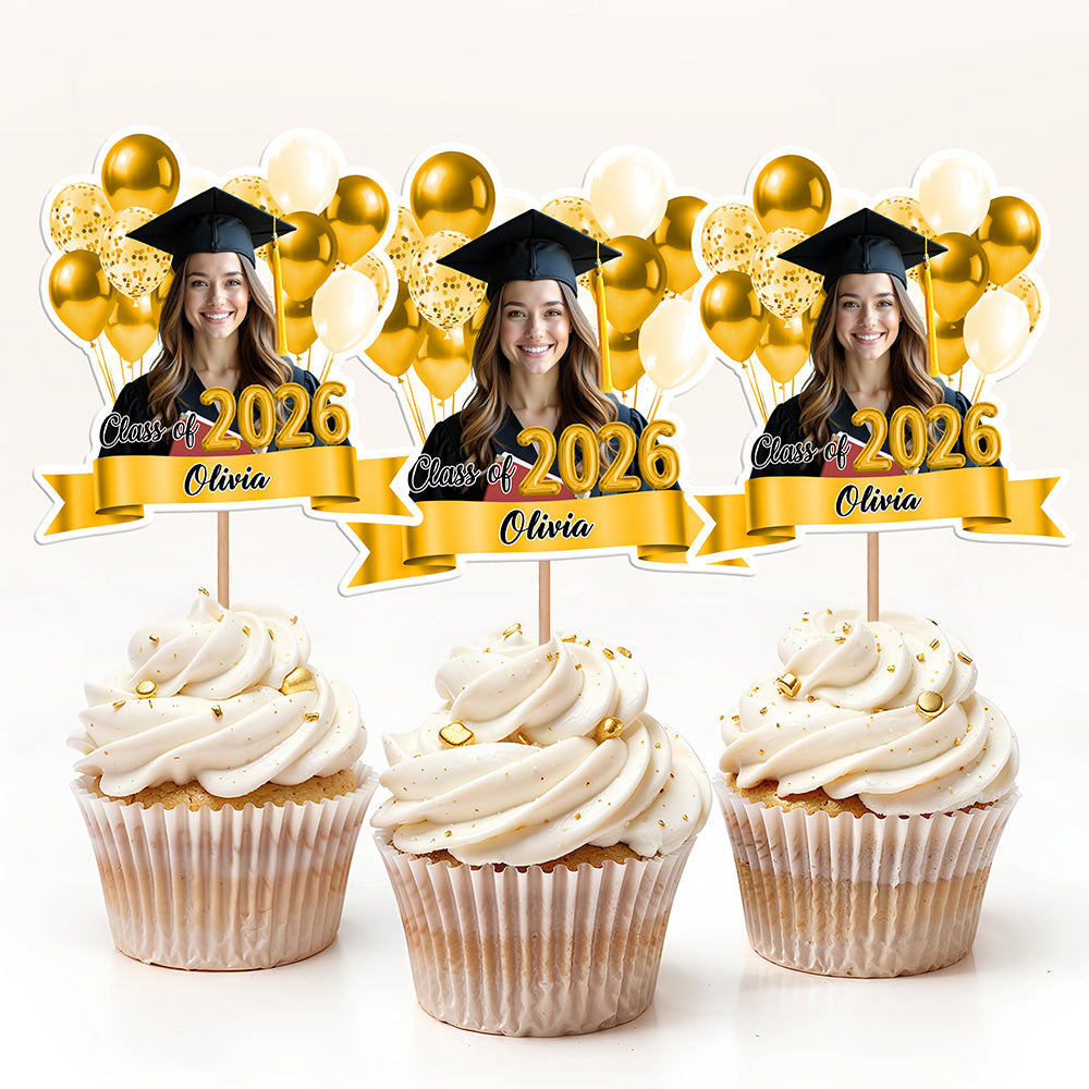 Custom Photo Graduation Cupcake Topper Class Of 2026 – Personalized Party Decoration CH07 910260