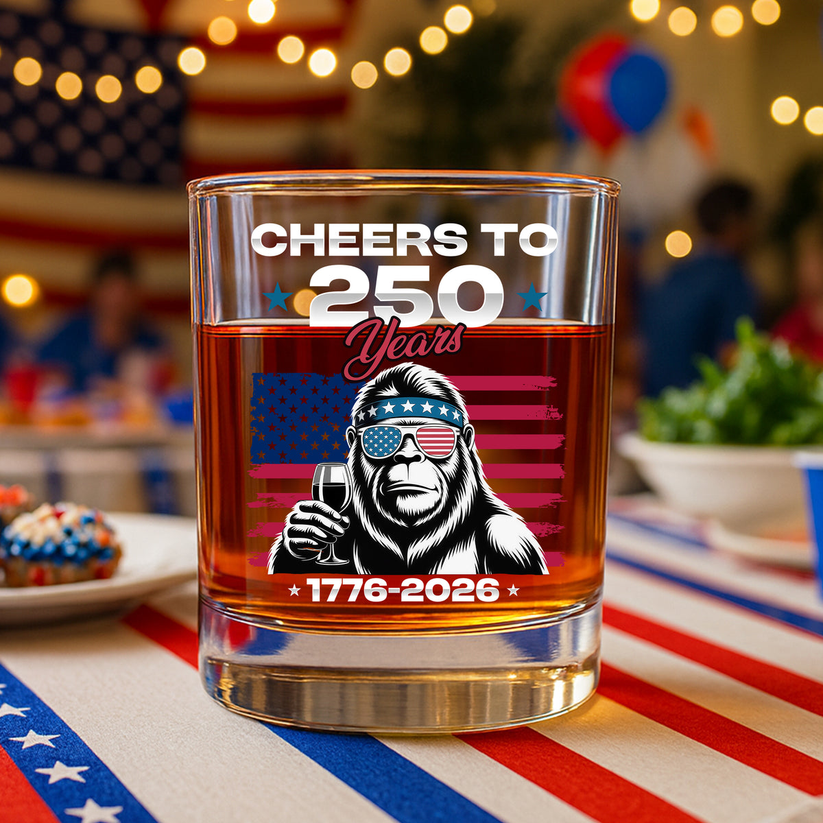 Custom Dog Photo With Big Foot Cheer To 250 Years Of Freedom Patriot Whiskey Glass LM32 895275