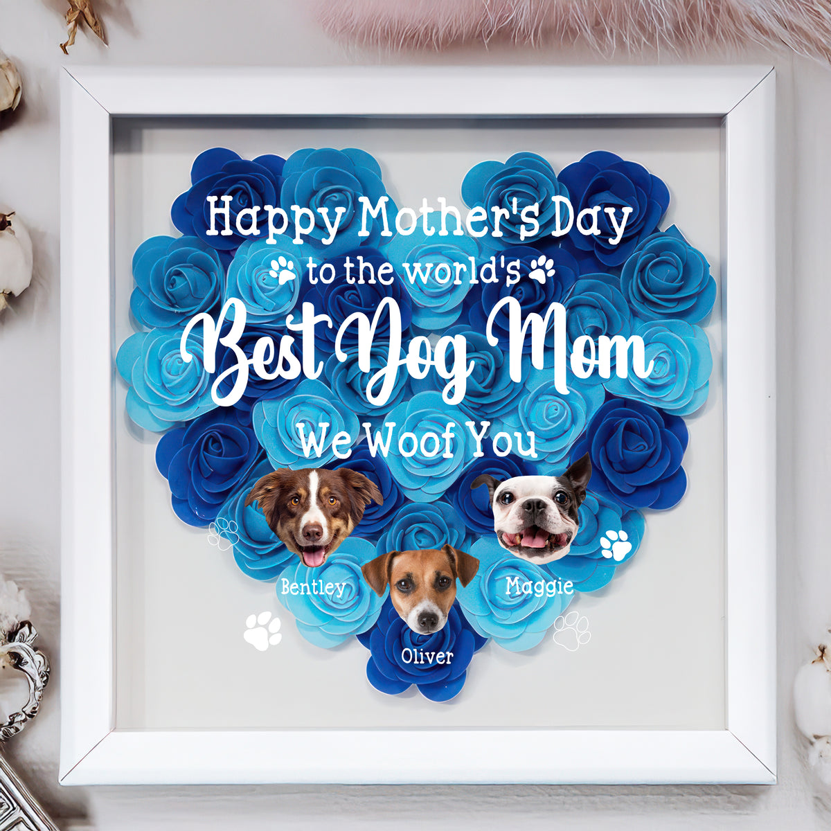 Custom Cute Dog Face To Dog Mom Heart Flower Shadow Box For Mother's Day LM32 893275