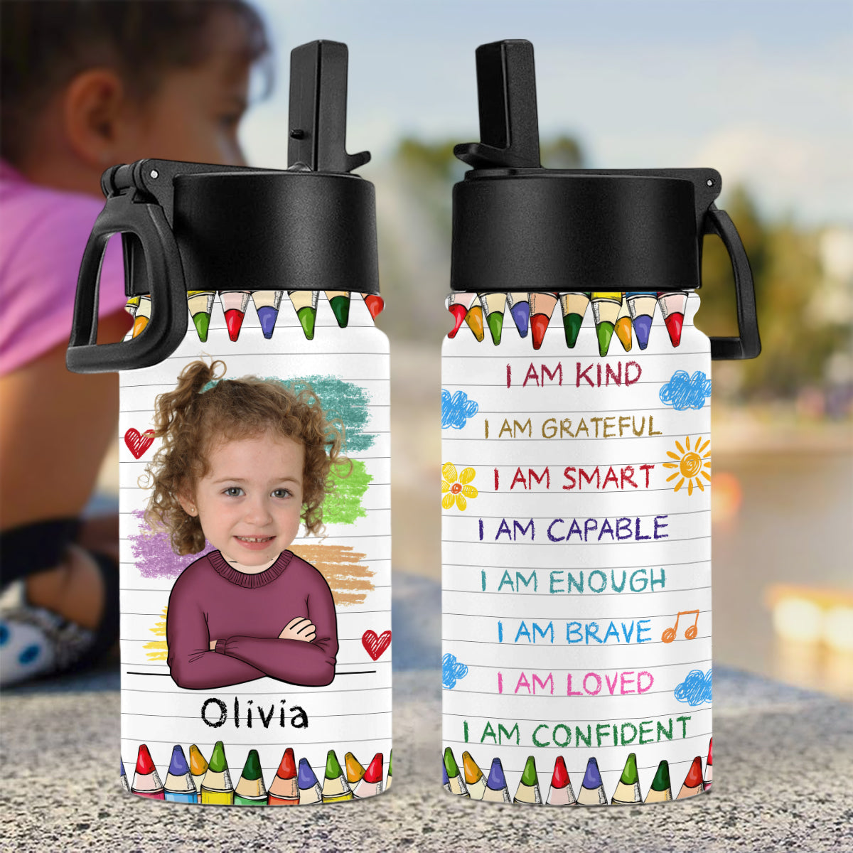 Personalized Back To School I Am Kind Kids Water Bottle With Straw TH10 894187