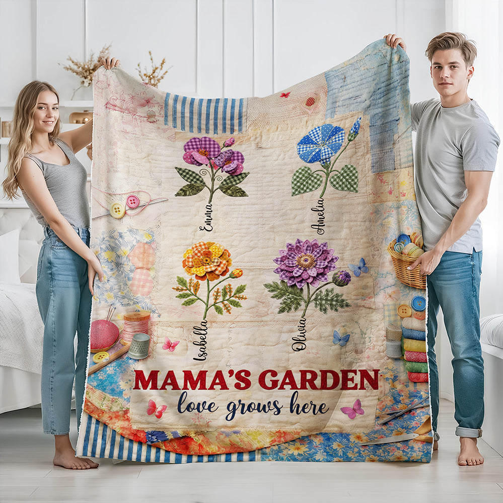 Custom Name Grandma's Garden Love Grows Here Blanket - Personalized Birth Flower Mother’s Day Gift CH07 911194