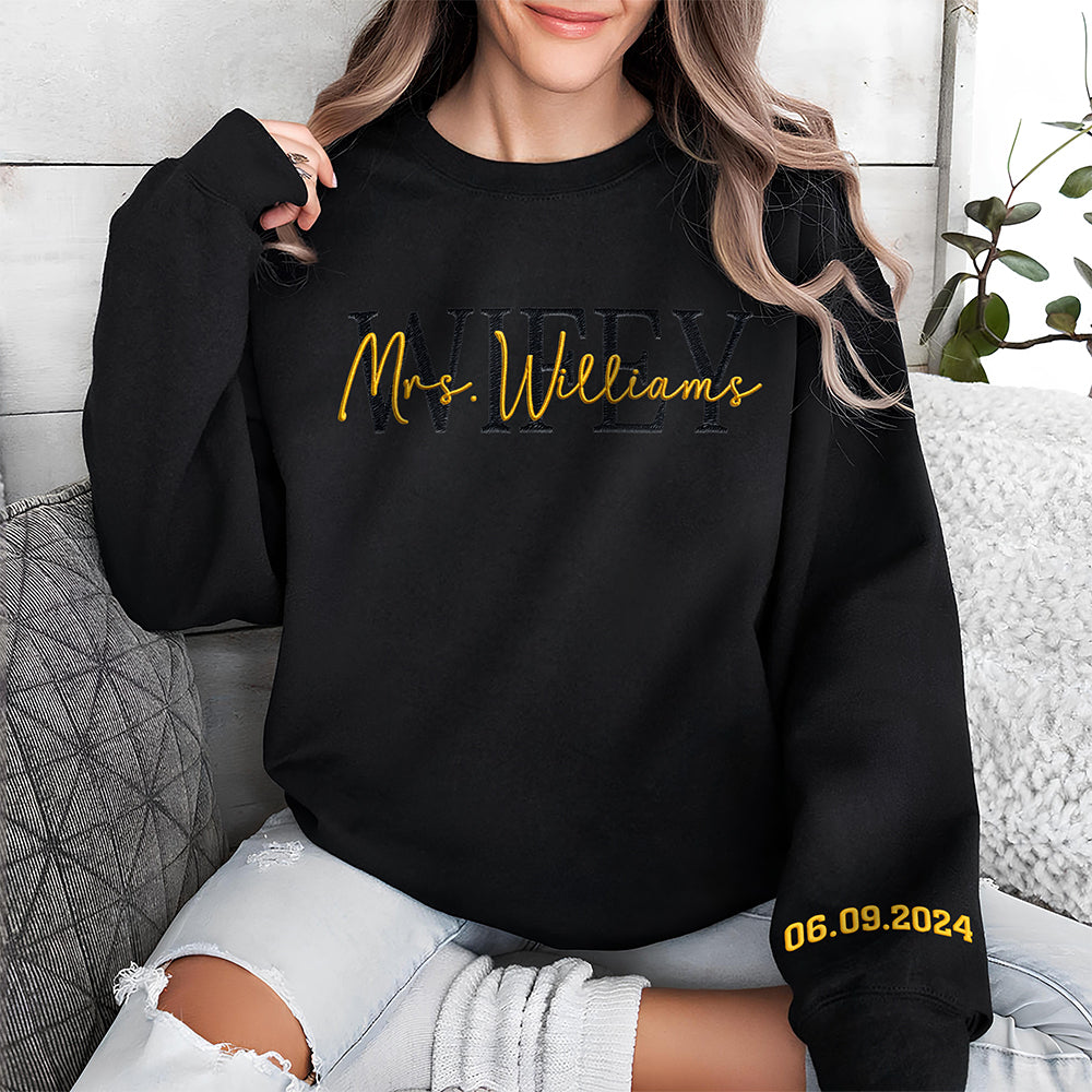 Personalized Wedding Gift, Wifey Mrs Sleeve Embroidered Sweatshirt LM32 899657