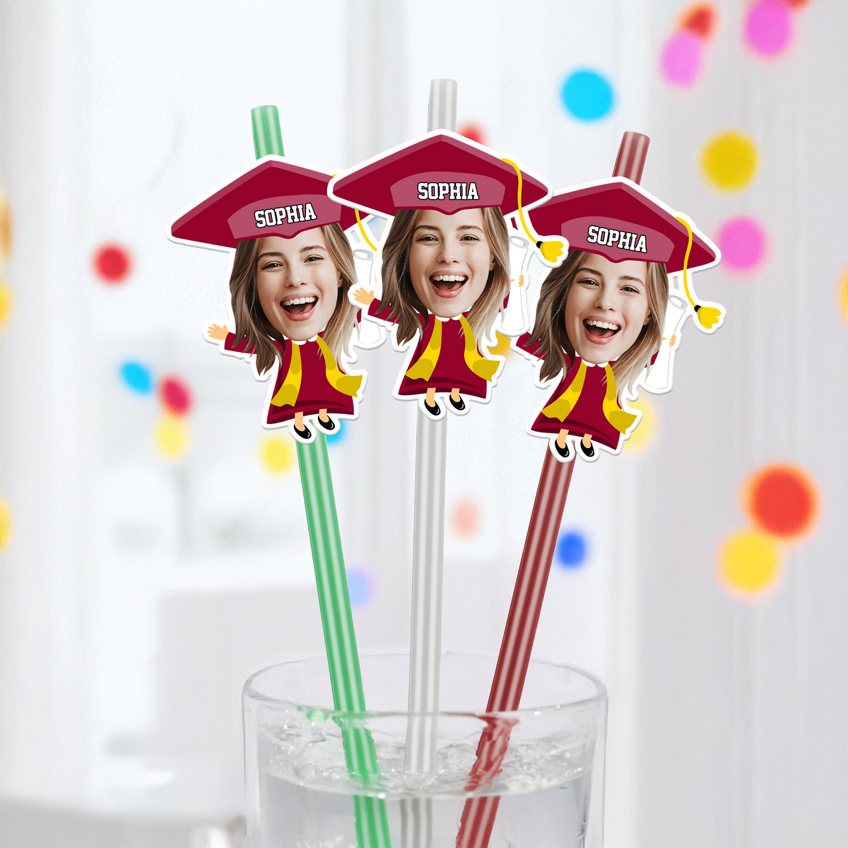 Custom Funny Face Class of 2026 Graduation Decoration Colorful Straws TH10 169133