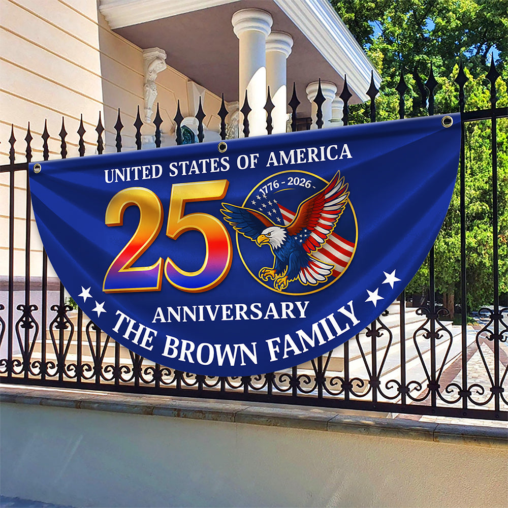Custom Family Name 250th Anniversary United States of America Eagle Patriotic Non-Pleated Fan Flag HA75 920570