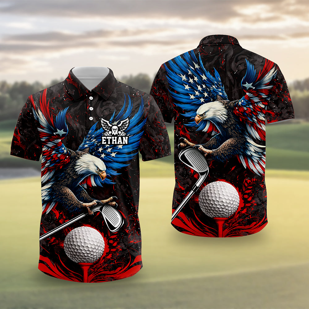 Personalized Name American Eagle Patriotic Polo Shirt For Golf Lovers HA75 921114
