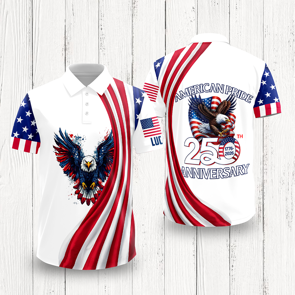 Custom Name American Pride Patriotic 250th Anniversary Eagle Polo Shirt CH07 911088