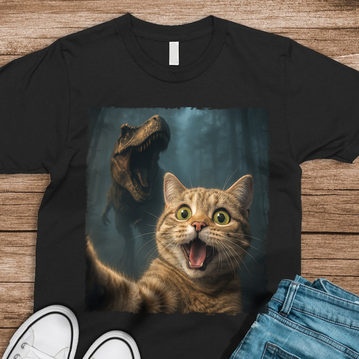 Custom Cat Photo Living That Dino Danger Life Classical Style Dark Shirt For Cat Lovers HO82 894844