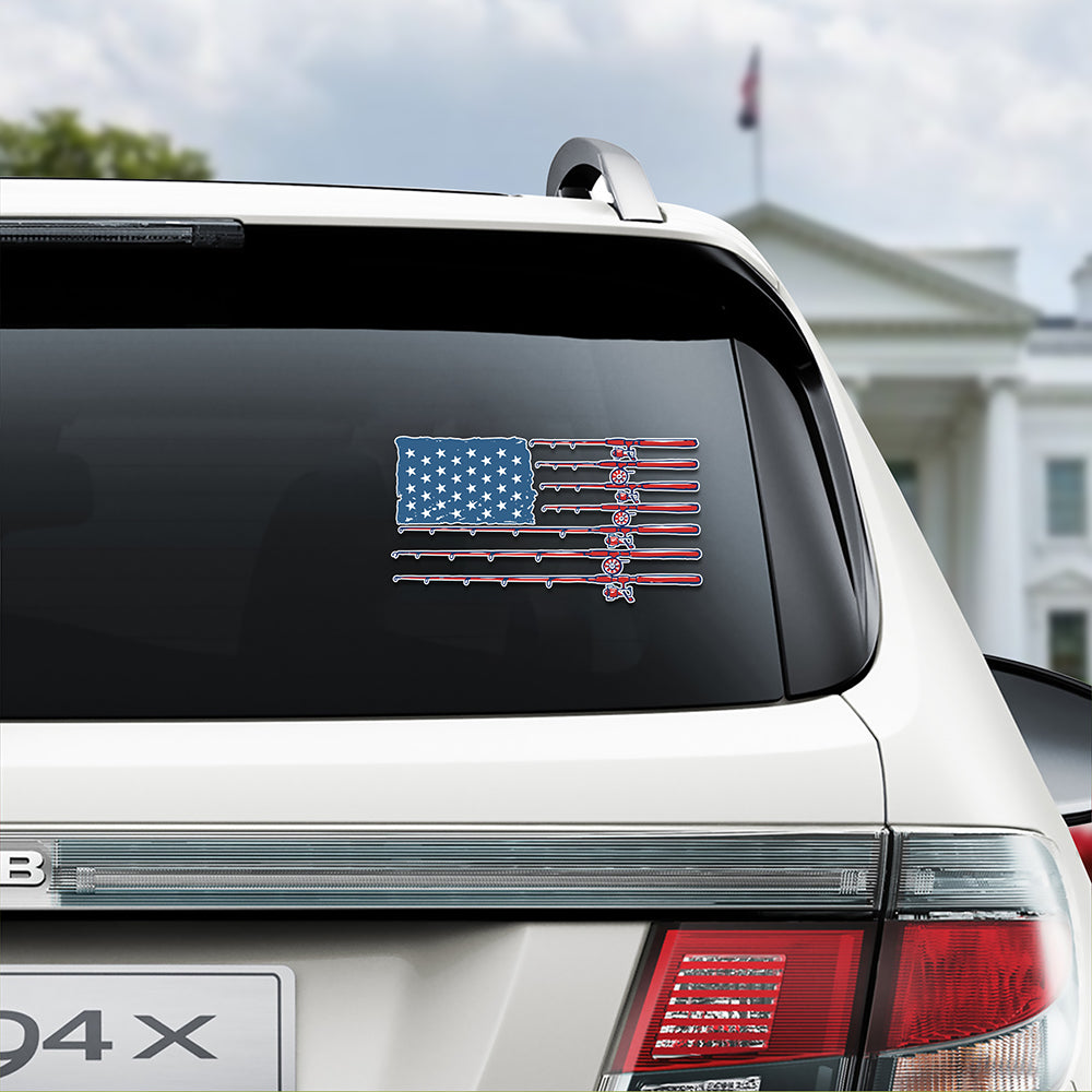 Patriotic Fishing Rod USA Flag Car Decal Sticker LM32 669321