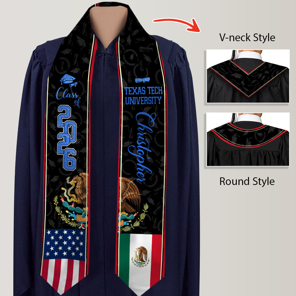 Custom Class of 2026 Mexican American Flag Graduation Stole TH10 898307