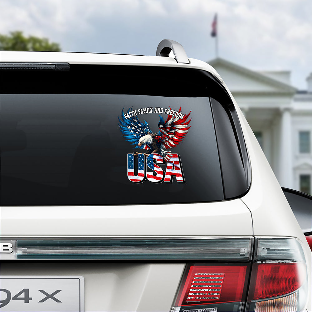 Faith, Family & Freedom 250th Anniversary of America Eagle USA Flag Car Window Decal Sticker CH07 899802