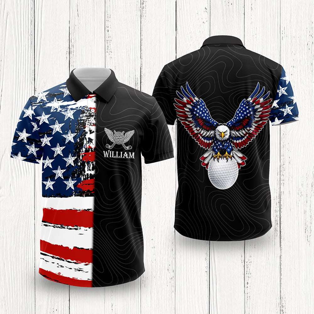Personalized Name Golf Man American Flag Polo Shirt For Golfer LM32 899087