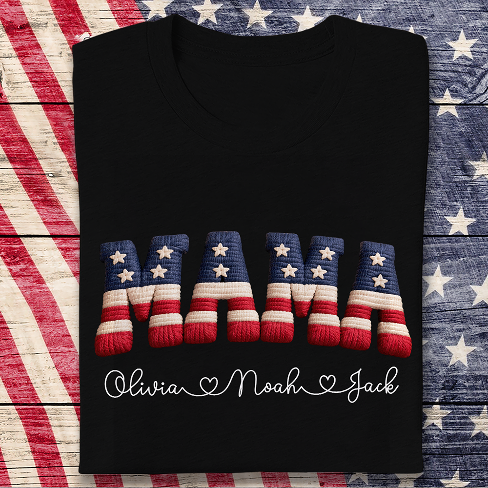 Personalized Mama, Mom With Kids Names Patriotic Dark Shirt HA75 920868
