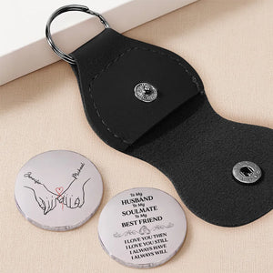 Personalized Photo Pocket Hug Keychain for Husband, Soulmate Gift, Custom Metal Keepsake with Leather Holder 100114