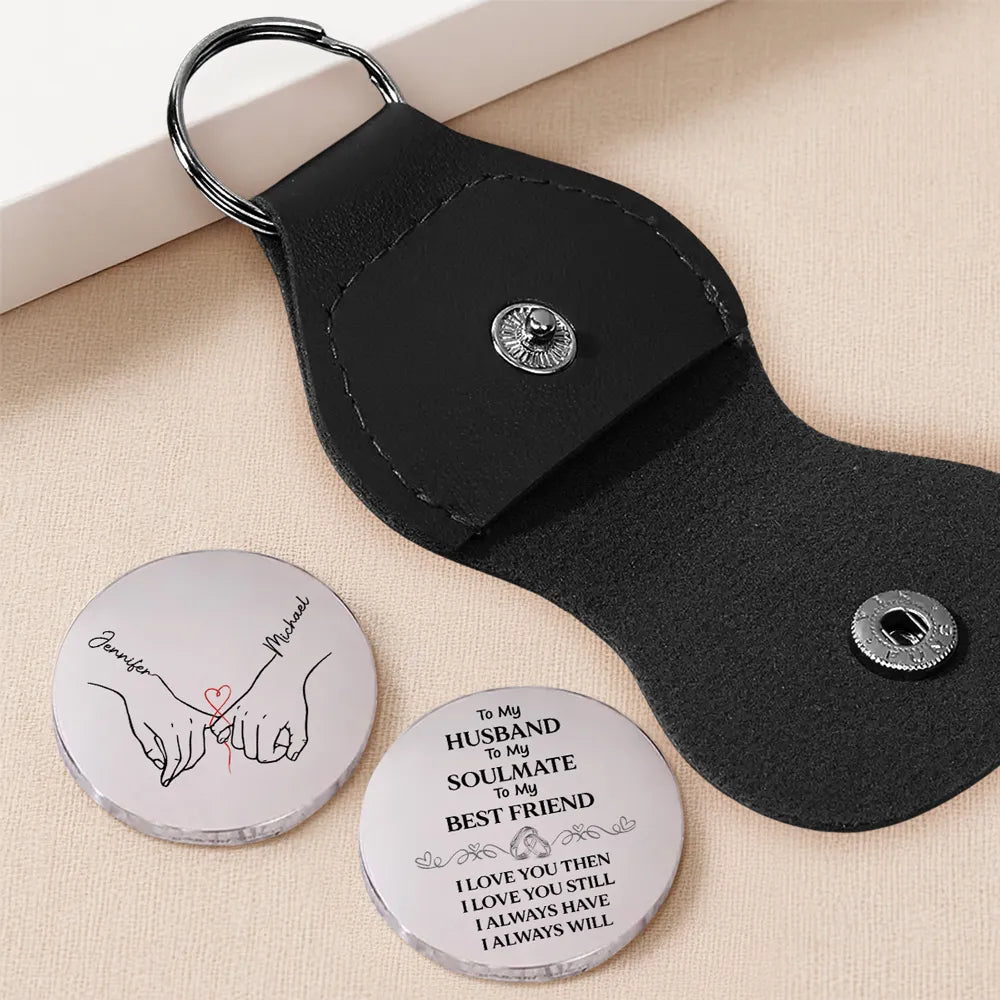 Personalized Photo Pocket Hug Keychain for Husband, Soulmate Gift, Custom Metal Keepsake with Leather Holder 100114