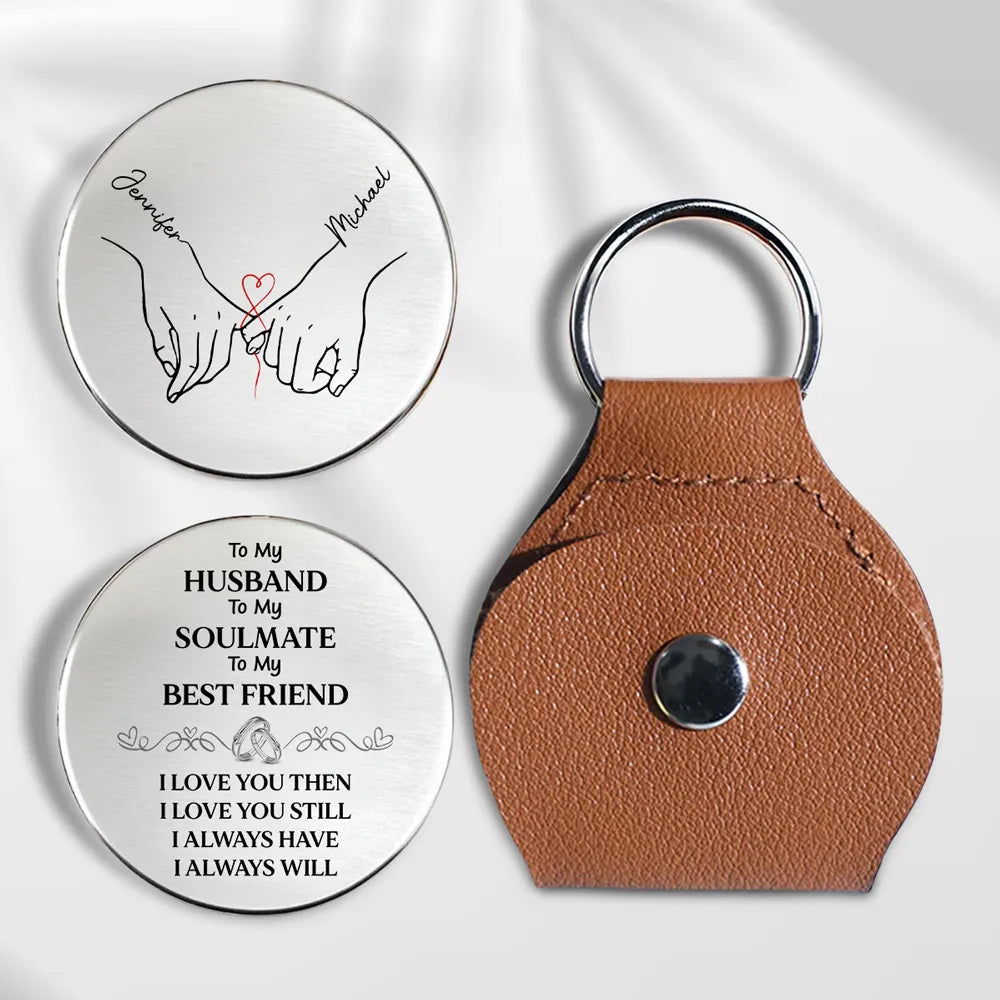 Personalized Photo Pocket Hug Keychain for Husband, Soulmate Gift, Custom Metal Keepsake with Leather Holder 100114