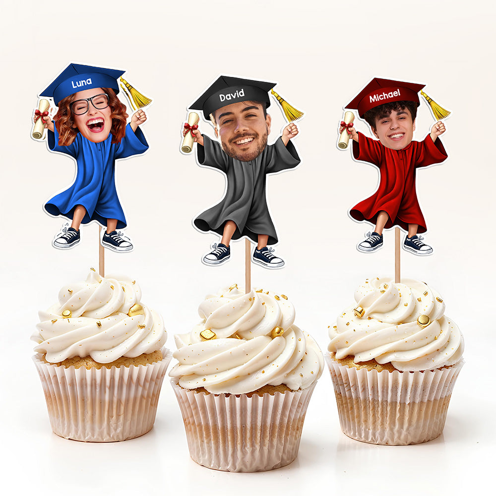 Custom Funny Face Class of 2026 Graduation Cupcake Toppers, Personalized Photo Grad Party Decor LM32 899425