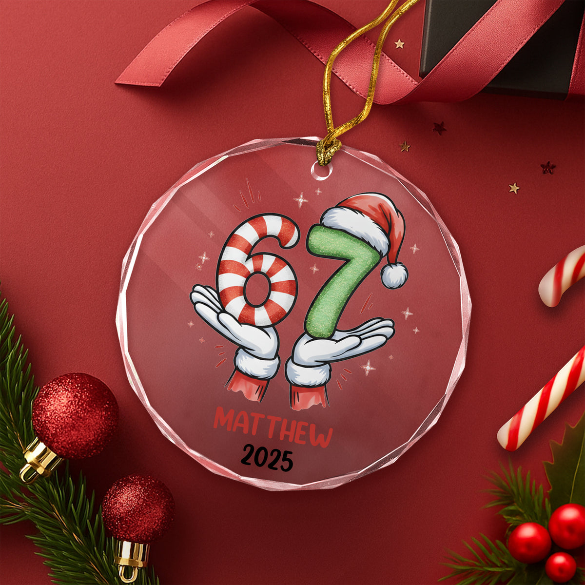 Personalized Funny Kids Six Seven Christmas Glass Ornament HA75 898304