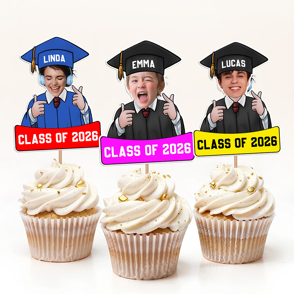 Custom Funny Face Class of 2026 Cupcake Toppers, Personalized Photo Graduation Party Favors LM32 899423