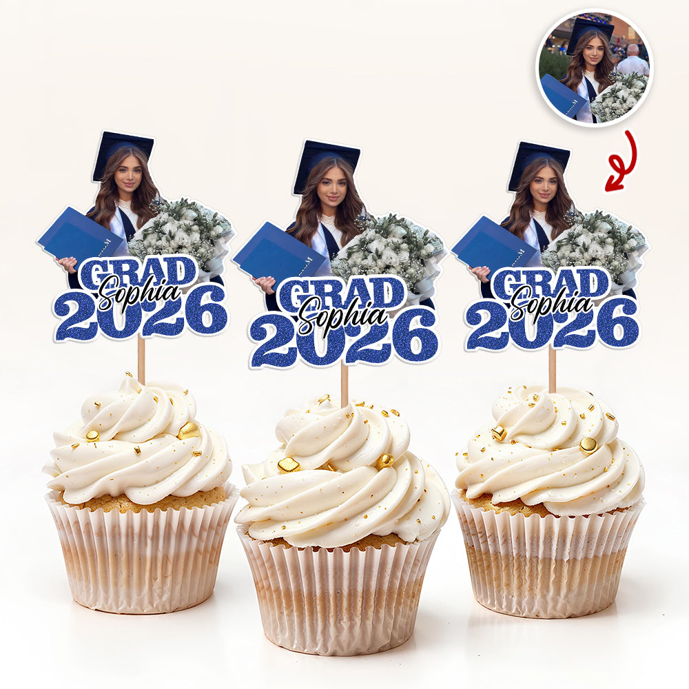 Custom Photo Glitter Graduation Class Of 2026 Cupcake Topper LM32 899137