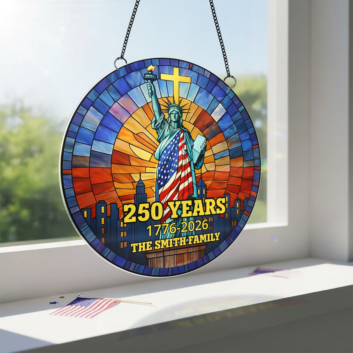 Custom Family Name Statue of Liberty 250 Years of America 1776 - 2026 Stained Glass Suncatcher TH10 898845