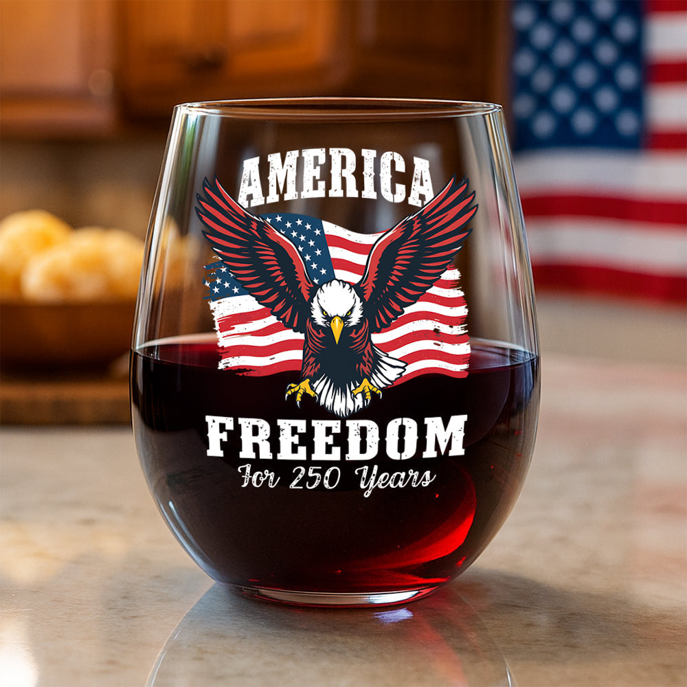 America 250 Years of Freedom Patriotic Eagle Flag Wine Glass HA75 897344