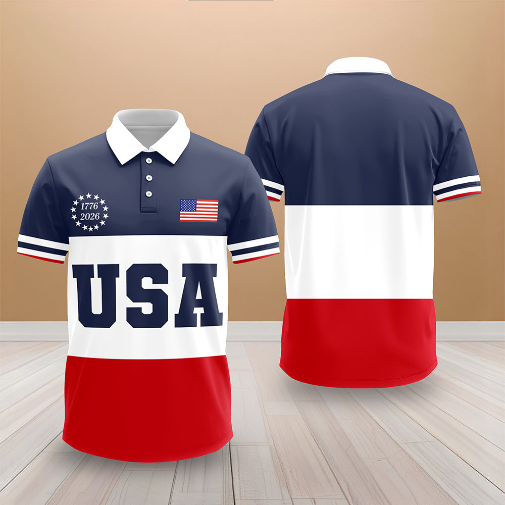 USA Flag 250th Anniversary 1776–2026 Polo Shirt – Patriotic American Shirt for Men LM32 899605