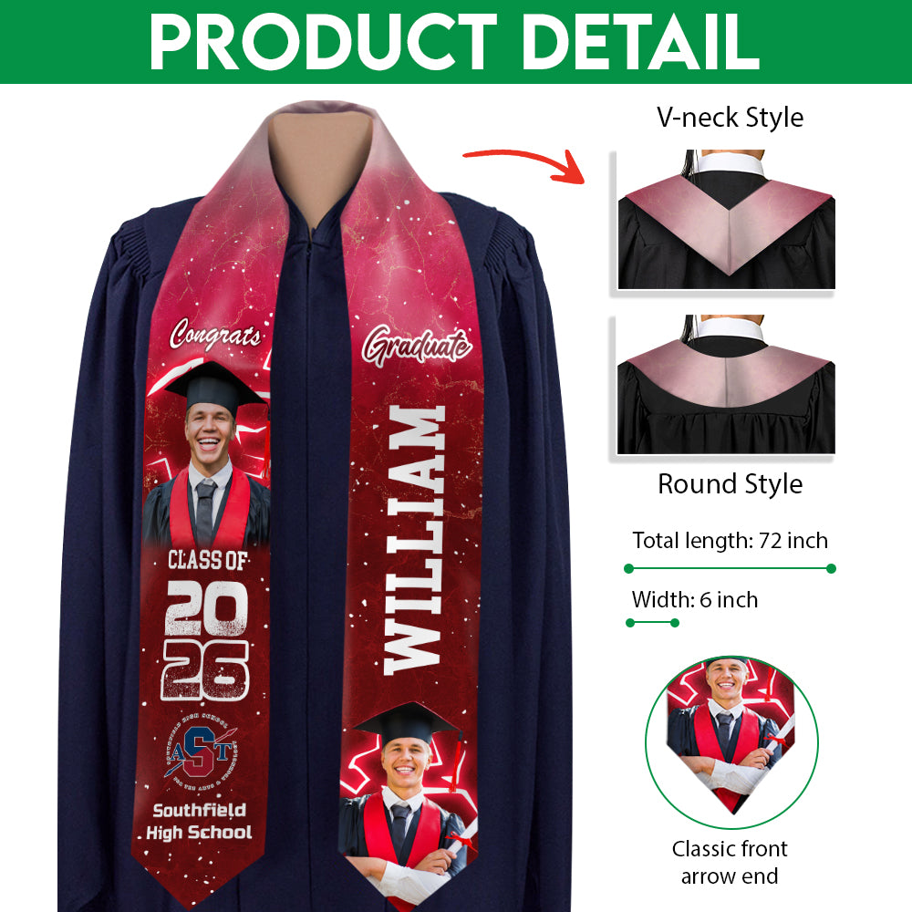 Custom Photo Class of 2026 Graduation Stole – Personalized Grad Sash Gift CH07 910092