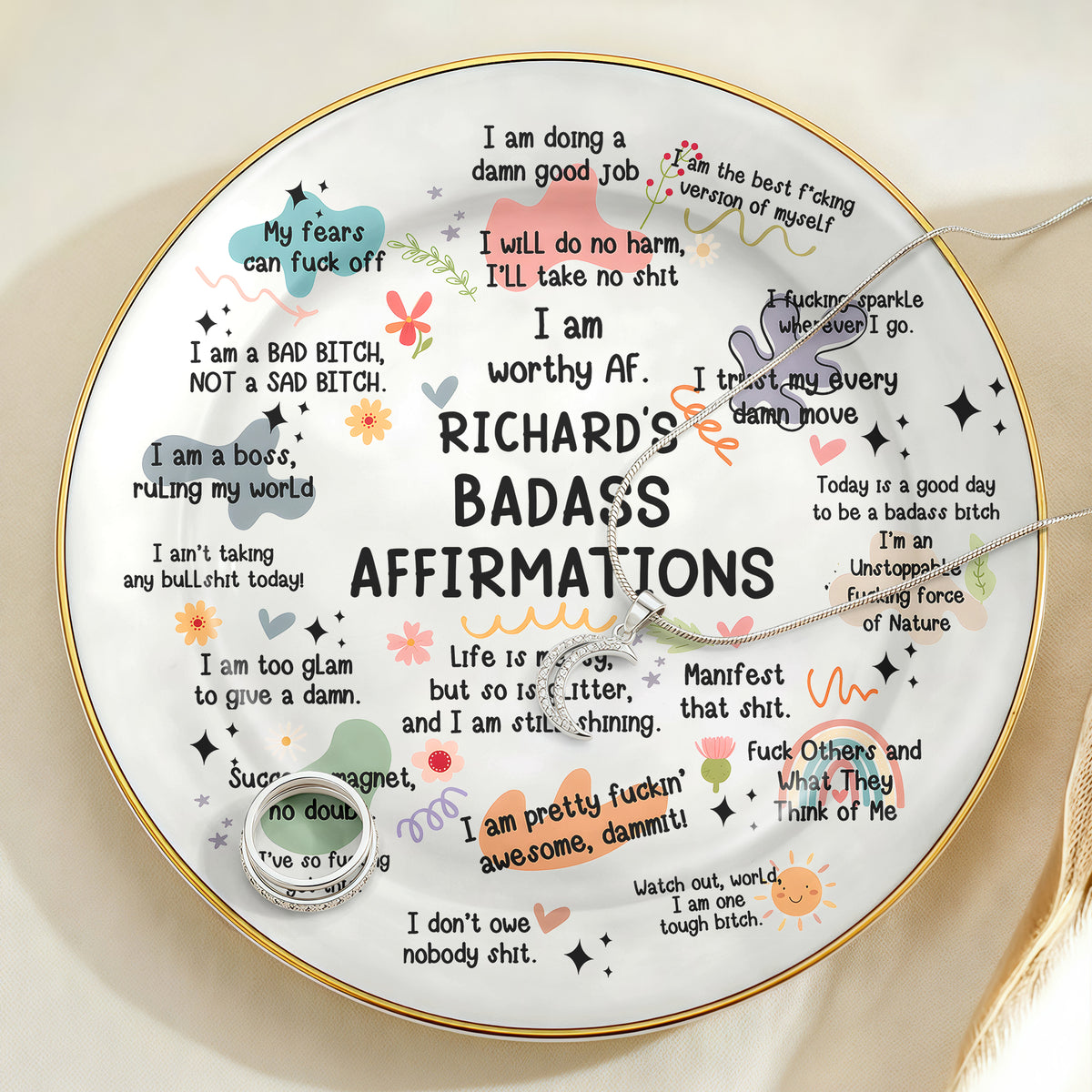 Personalized Bad B*tch Affirmation Funny Ring Dish Gift for Friends, Besties & Coworkers LM32 899811