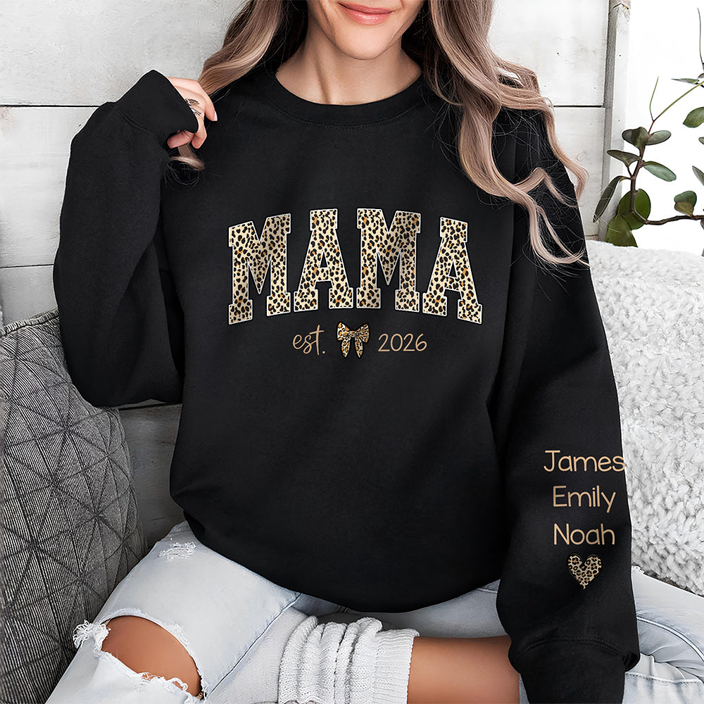 Custom Kid Name Leopard Mama Sleeve Printed Sweatshirt - Gift For Mom, Mother's Day HO82 902192