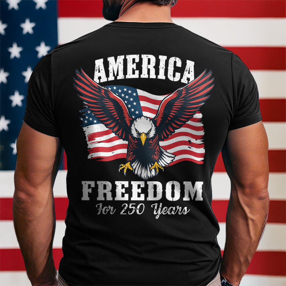 America 250 Years of Freedom Patriotic Eagle Flag Back Side Dark Shirt HA75 897334
