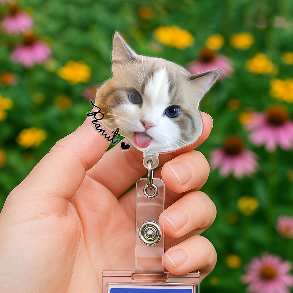 Custom Cute Pet Face & Name Acrylic Badge Reel Gift For Dog Lovers CH07 910758