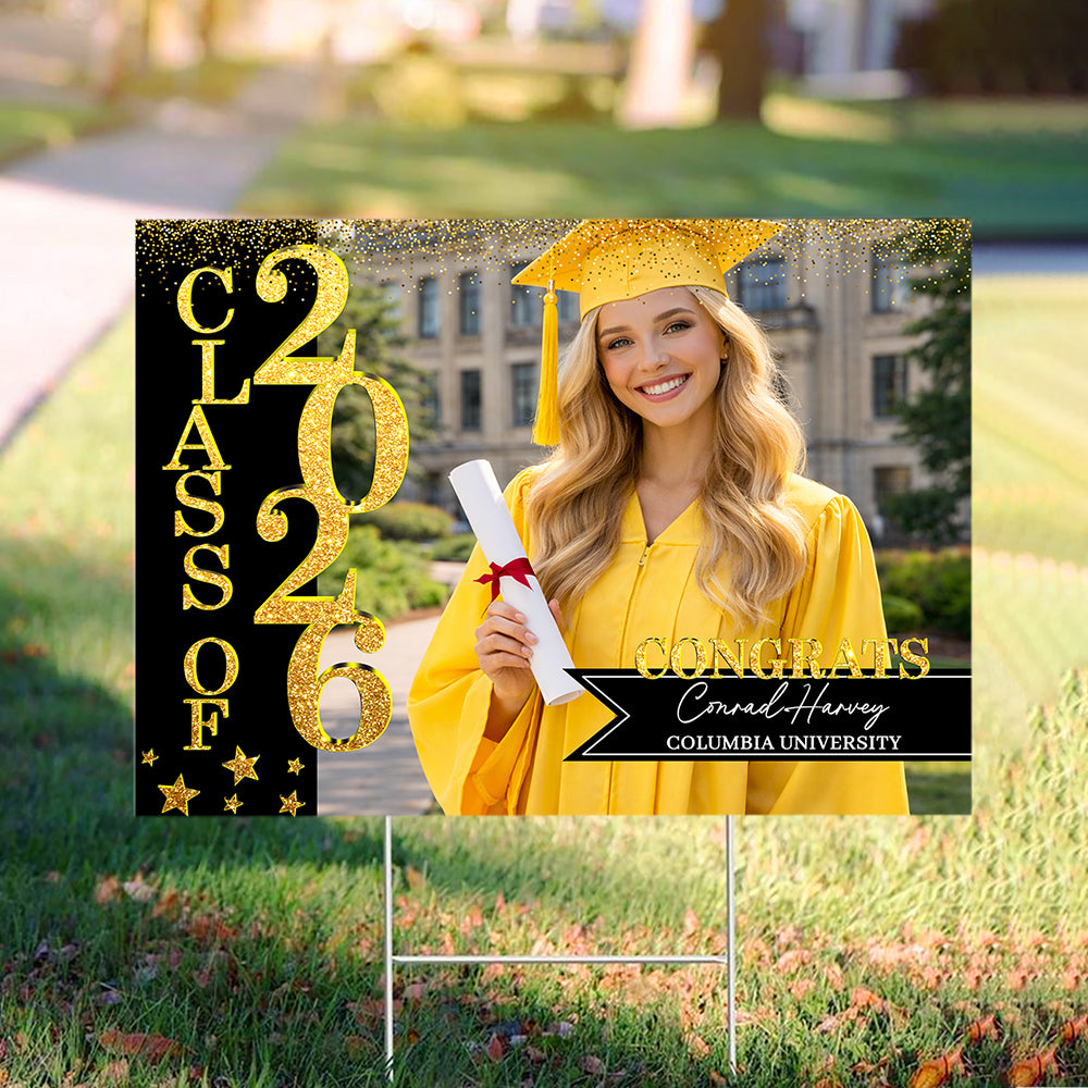 Custom Photo Class of 2026 Glitter Stars Graduation Yard Sign LM32 899361